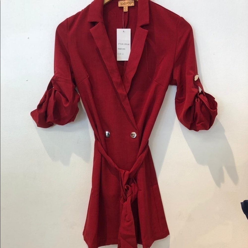 Shop17 Red Jacket Coat Blazer Button Tie Dress - Picture 3 of 3